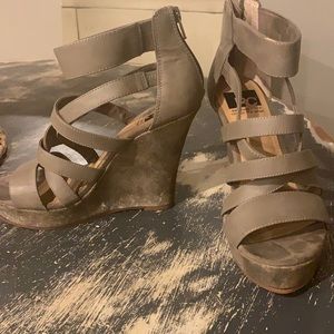 BC. Wedged sandals- beige with a gold shimmer